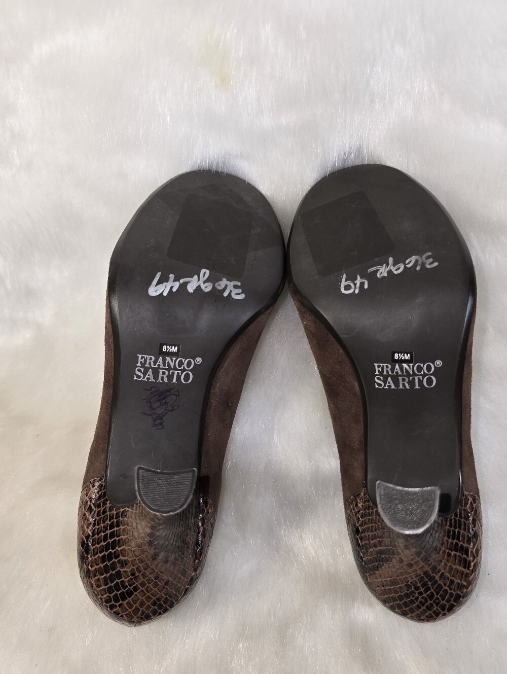 Franco Sarto Brown Suede & Snakeskin "Fallon" Mary Jane Kitten Heel Pumps - Picture 15 of 16